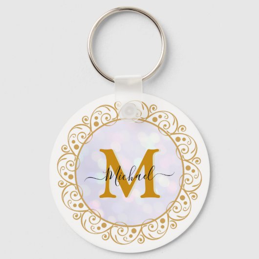 Elegante Gouden Glitter Initiaal & Naam Sleutelhanger (Voorkant)