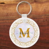 Elegante Gouden Glitter Initiaal & Naam Sleutelhanger (Voorkant)