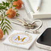Elegante Gouden Glitter Initiaal & Naam Sleutelhanger (Voorkant Rechts)