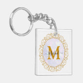 Elegante Gouden Glitter Initiaal & Naam Sleutelhanger (Voorkant Links)