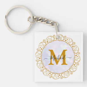 Elegante Gouden Glitter Initiaal & Naam Sleutelhanger