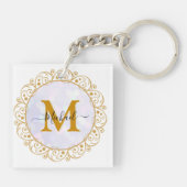 Elegante Gouden Glitter Initiaal & Naam Sleutelhanger (Achterkant)