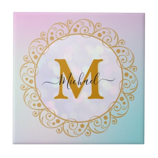 Elegante Gouden Glitter Initiaal & Naam Tegeltje (Voorkant)