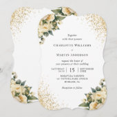 Elegante gouden glitter ivoor Rozen bloemenbruilof Kaart (Voorkant / Achterkant)