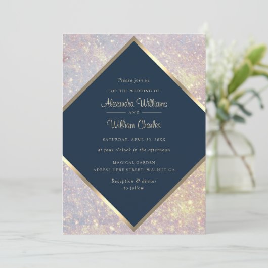 Elegante gouden glitter kalligrafie blauw chique b kaart (Staand voorkant)