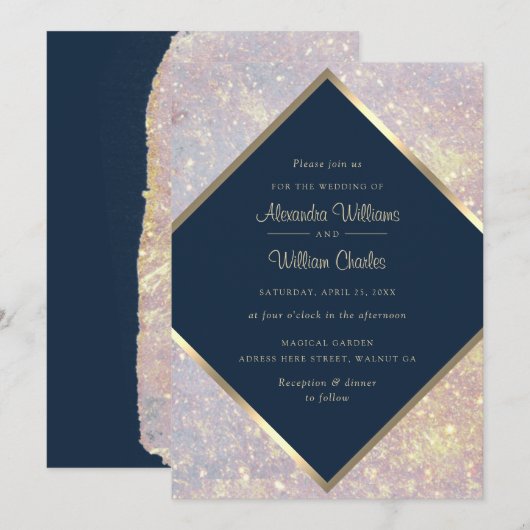 Elegante gouden glitter kalligrafie blauw chique b kaart (Voorkant / Achterkant)