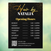 Elegante Gouden Glitter Kapsalon Openingstijden Raamsticker (Vel 3)