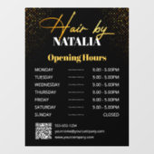 Elegante Gouden Glitter Kapsalon Openingstijden Raamsticker (Vel)