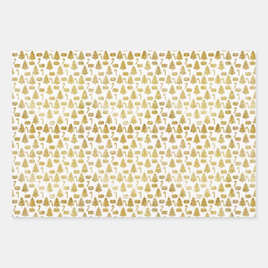 Elegante gouden glitter kerst iconen inpakpapier vel (Voorkant)
