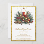 Elegante Gouden Glitter Kerst Open Huis Kaart (Voorkant)