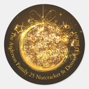 Elegante gouden glitter kerstbol envelop ronde sticker