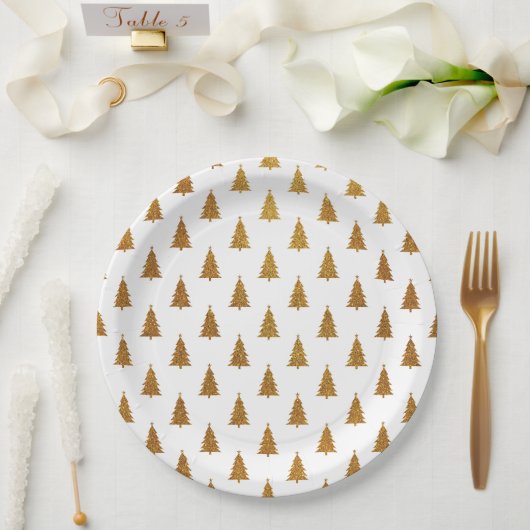Elegante gouden glitter Kerstbomen patroon schatti Papieren Bordje (Huwelijk)