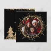Elegante Gouden Glitter Kerstboom Familiefoto (Voorkant / Achterkant)