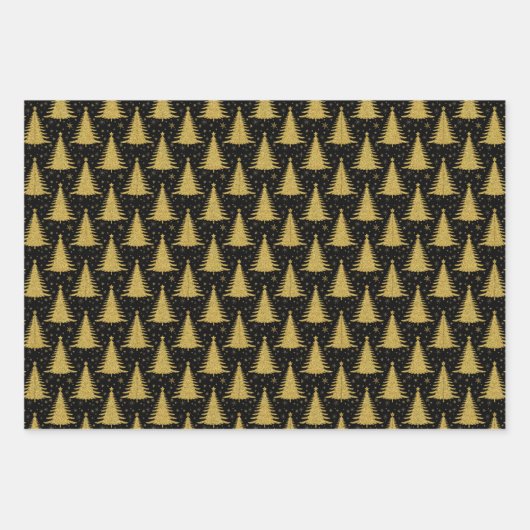 Elegante gouden glitter kerstboom patroon inpakpapier vel (Voorkant)