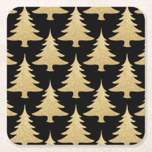 Elegante gouden glitter Kerstboom patroon zwart Kartonnen Onderzetters
