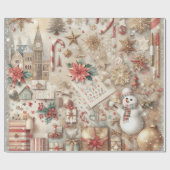  Elegante Gouden Glitter Kerstelementen Cadeaupapier (Vlak)