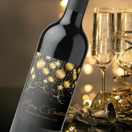 Elegante Gouden Glitter Kerstfeest Bal Decoratie Wijn Etiket