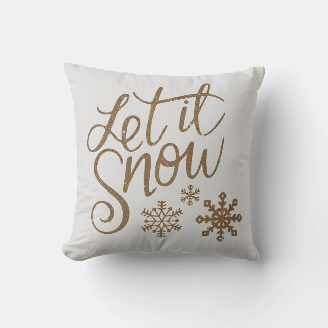 Elegante Gouden Glitter Laat Het Sneeuwvlokken Sne Kussen (Voorkant)