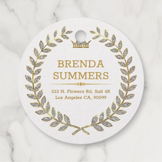 Elegante gouden glitter laurierkrans bedankjes labels (Achterkant)