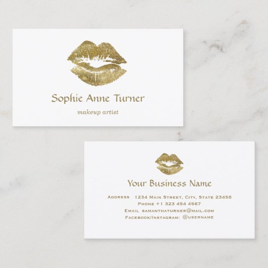 Elegante gouden glitter lippen make-up artiest visitekaartje (Voorkant / Achterkant)