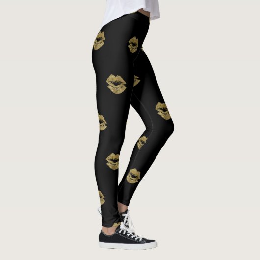 Elegante Gouden Glitter Lippen Patroon Leggings (Rechts)