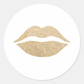 Elegante gouden glitter lippen ronde sticker (Voorkant)