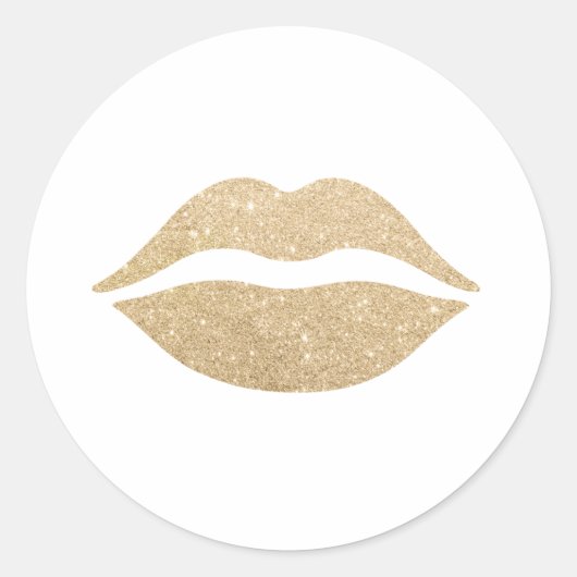 Elegante gouden glitter lippen ronde sticker (Voorkant)