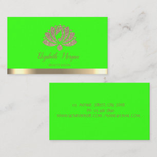 Elegante Gouden Glitter Lotus Groen Neon Visitekaartje