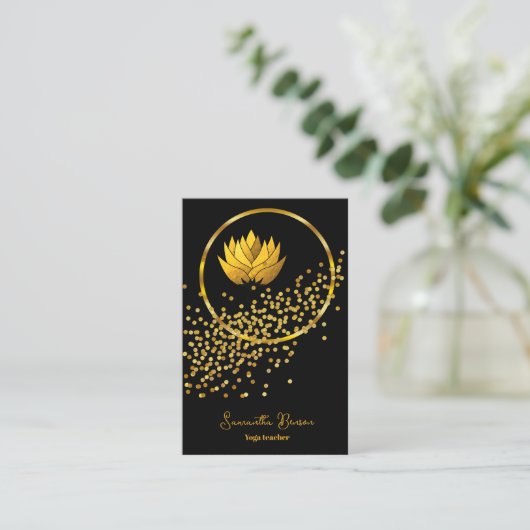 Elegante gouden glitter Lotus Yoga Meditatie Visitekaartje (Staand voorkant)