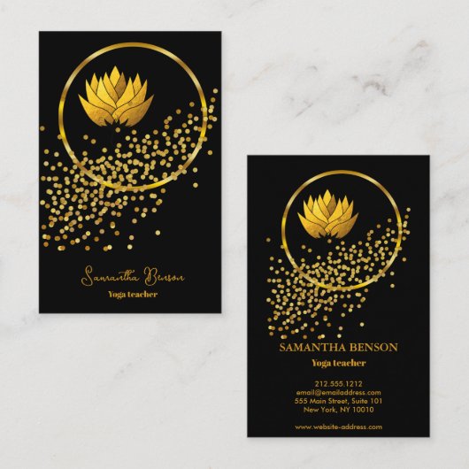 Elegante gouden glitter Lotus Yoga Meditatie Visitekaartje (Voorkant / Achterkant)