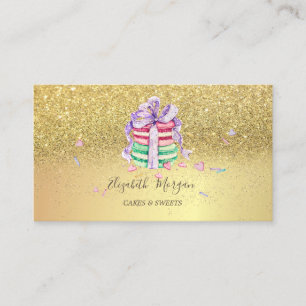 Elegante Gouden Glitter Macarons Visitekaartje
