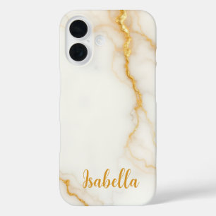 Elegante gouden glitter marmeren naam iPhone 16 hoesje