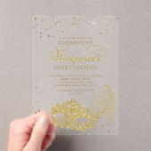 Elegante Gouden Glitter Masquerade Sweet 16 Acryl Uitnodigingen (Insitu (Draagbaar))