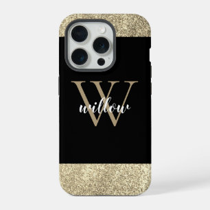 Elegante Gouden Glitter Monogram iPhone 15 Pro Case