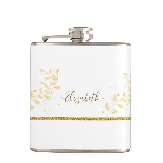 Elegante Gouden Glitter Monogram Naam Heupfles (Voorkant)