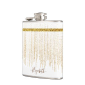 Elegante Gouden Glitter Monogram Naam Heupfles (Links)