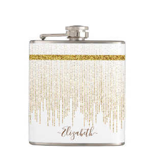 Elegante Gouden Glitter Monogram Naam Heupfles