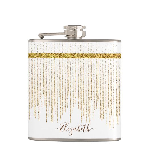 Elegante Gouden Glitter Monogram Naam Heupfles (Voorkant)