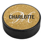 Elegante gouden glitter monogram naam hockey puck (3/4)