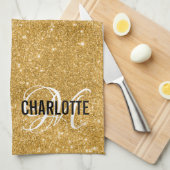 Elegante gouden glitter monogram naam keukenhanddo theedoek (Quarter Fold)