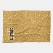 Elegante gouden glitter monogram naam keukenhanddo theedoek (Horizontaal)