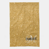 Elegante gouden glitter monogram naam keukenhanddo theedoek (Verticaal)