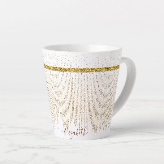 Elegante Gouden Glitter Monogram Naam Latte Mok (Rechterhoek)