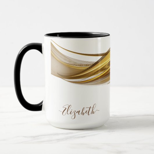 Elegante Gouden Glitter Monogram Naam Mok (Links)