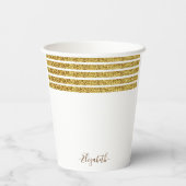 Elegante Gouden Glitter Monogram Naam Papieren Bekers (Achterkant)
