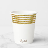 Elegante Gouden Glitter Monogram Naam Papieren Bekers (Voorkant)