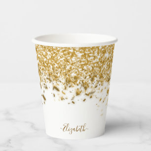 Elegante Gouden Glitter Monogram Naam Papieren Bekers