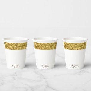 Elegante Gouden Glitter Monogram Naam Papieren Bekers