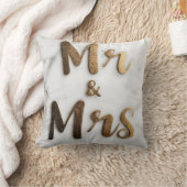 Elegante Gouden Glitter "Mr & Mrs." op een Marmere Kussen (Deken)