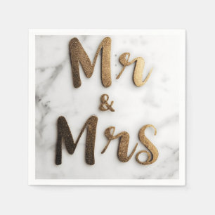 Elegante Gouden Glitter "Mr & Mrs." op een Marmere Servet